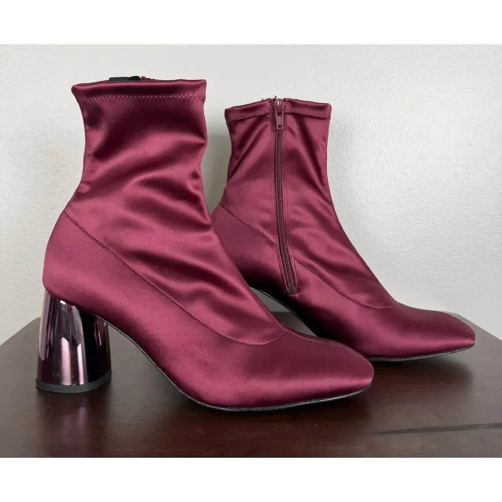 Free People Spectrum Berry Sock Ankle Boots US 8.5 Heeled Party Statement Chic